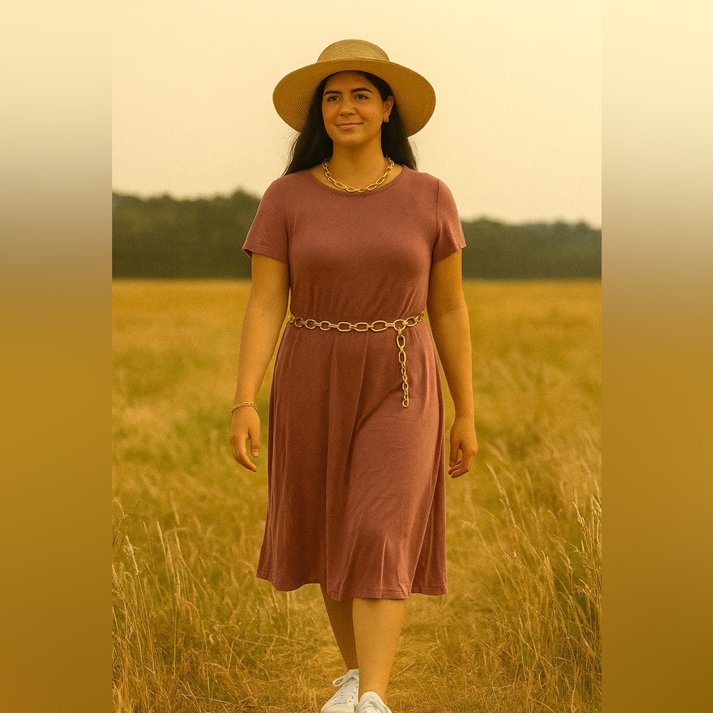 Elegant Mauve t shirt Dress with back cut out